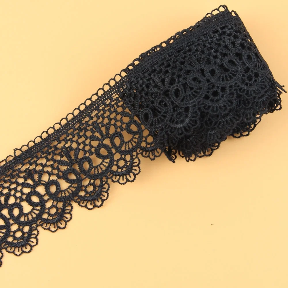 

Smiry High Quality 3 yards Wide 6.5cm Black and Beige Lace Trim Applique Cord Lace Fabric Sewing Accessories For DIY Handmade