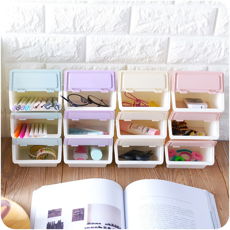 Home Furnishing Plastic Drawer Organizer Mini Flip Cover Type