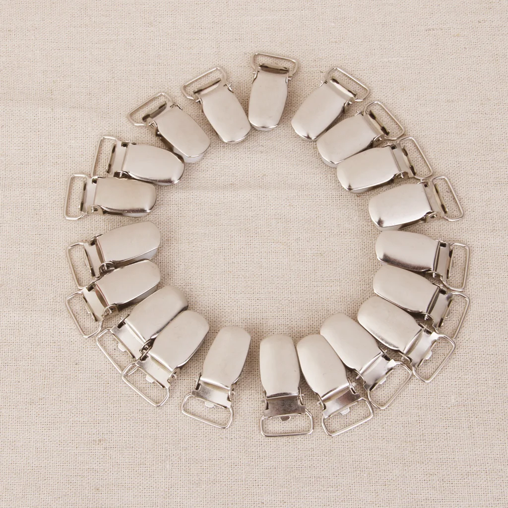 20 Pieces Silver Metal Brace Dummy Suspender Clips Holder Strap Grips Craft 1.5cm