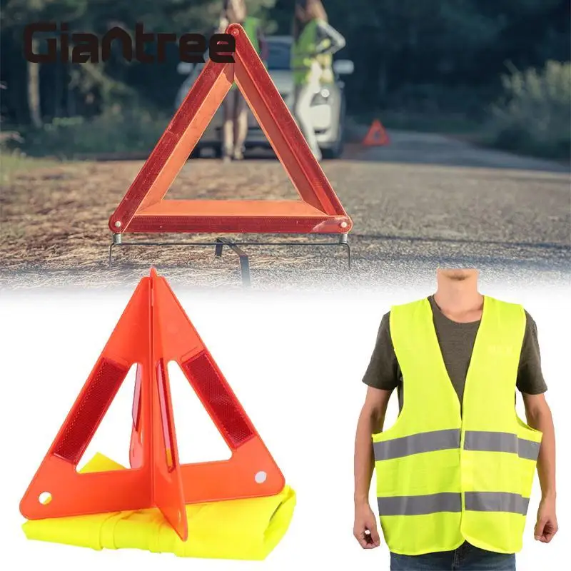 

giantree 360 degree Reflective Vest and 2 pcs Car Emergency Reflective Sign Reflective Warning Board Reflective tape