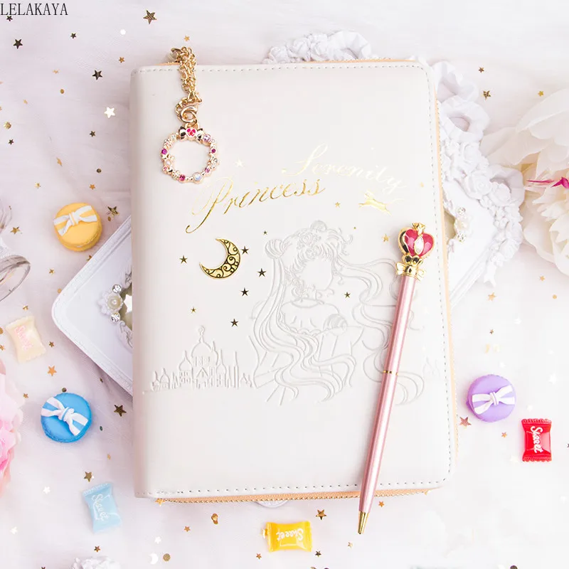 

Sailor Moon Anime Action Figure Printed Cartoon Pu Leather Book Case Cover Lovely Moon Pen with Book Set for Sale Gift Notebook