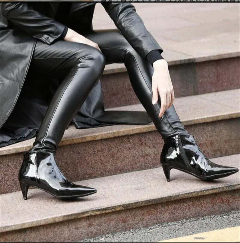 As Feminina Botines fur Con Show Dedo Zapatos Insole Chic Invierno Tacón Alto Concisa Tobillo Marca Motocicleta Cool Punta Del Lateral Cremallera En De Mujeres Pie Botas qAWBSFA6z