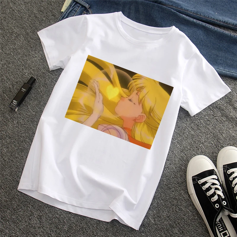 Забавный мультфильм Сейлор Мун лето новые буквы печати Harajuku мода ins короткий рукав женская футболка Топы