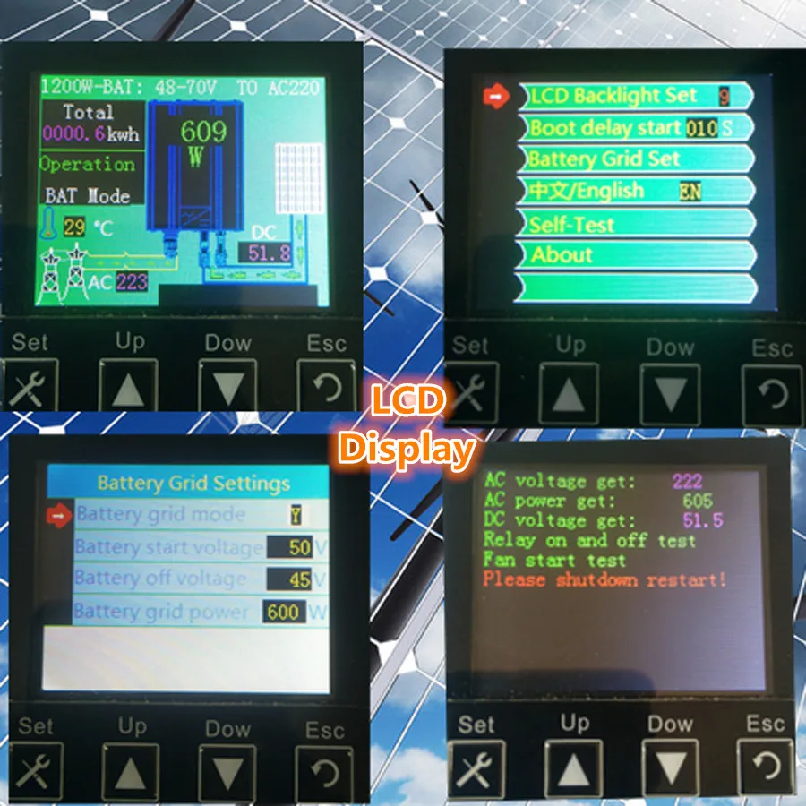 Inversor de Potência Inversor de Potência de Gravata de Grade com Colorido Inversor de Rede Gravata Grade Colorido Lcd Alta Eficiência pv no Bateria Ajustável Descarga 1200w de com alta eficiência pv no inversor de rede, bateria ajustável, descarga