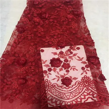 

RED exclusive Top African tulle lace french net lace fabric for weeding birthday big occasions 5 yards per piece