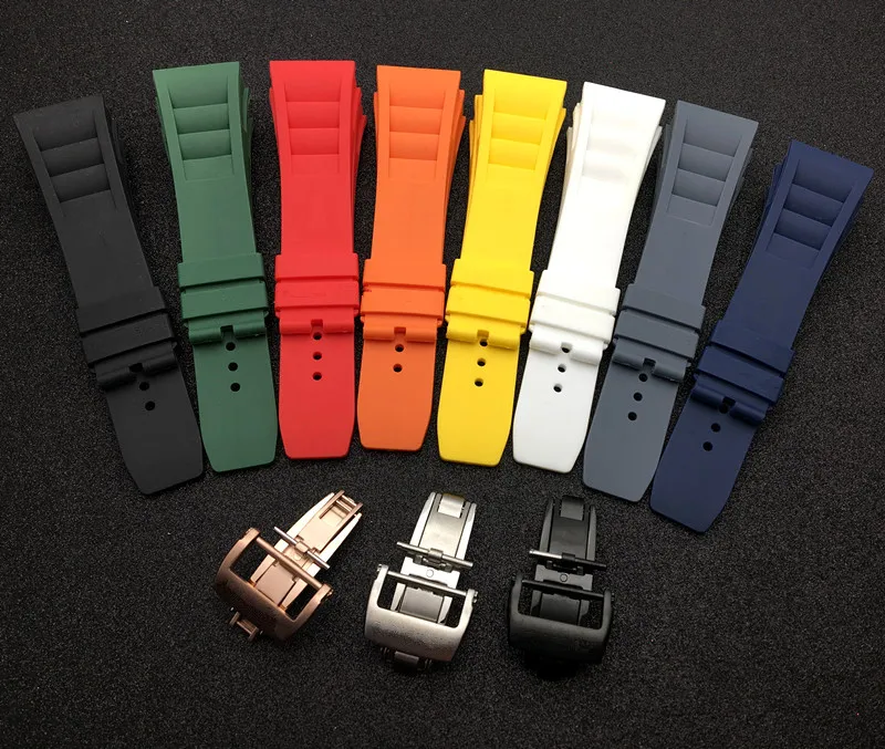 

Top quality Imported nature soft silicone rubber Black watchband watch band for mille strap for RM strap -011 for Richard strap