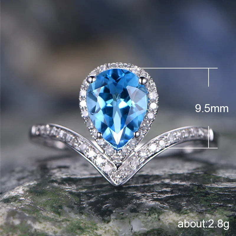 

925 silver jewelry diamond rings Rose gold and silver costume crystal topaz Pear shaped water drop zircon ringenB2313