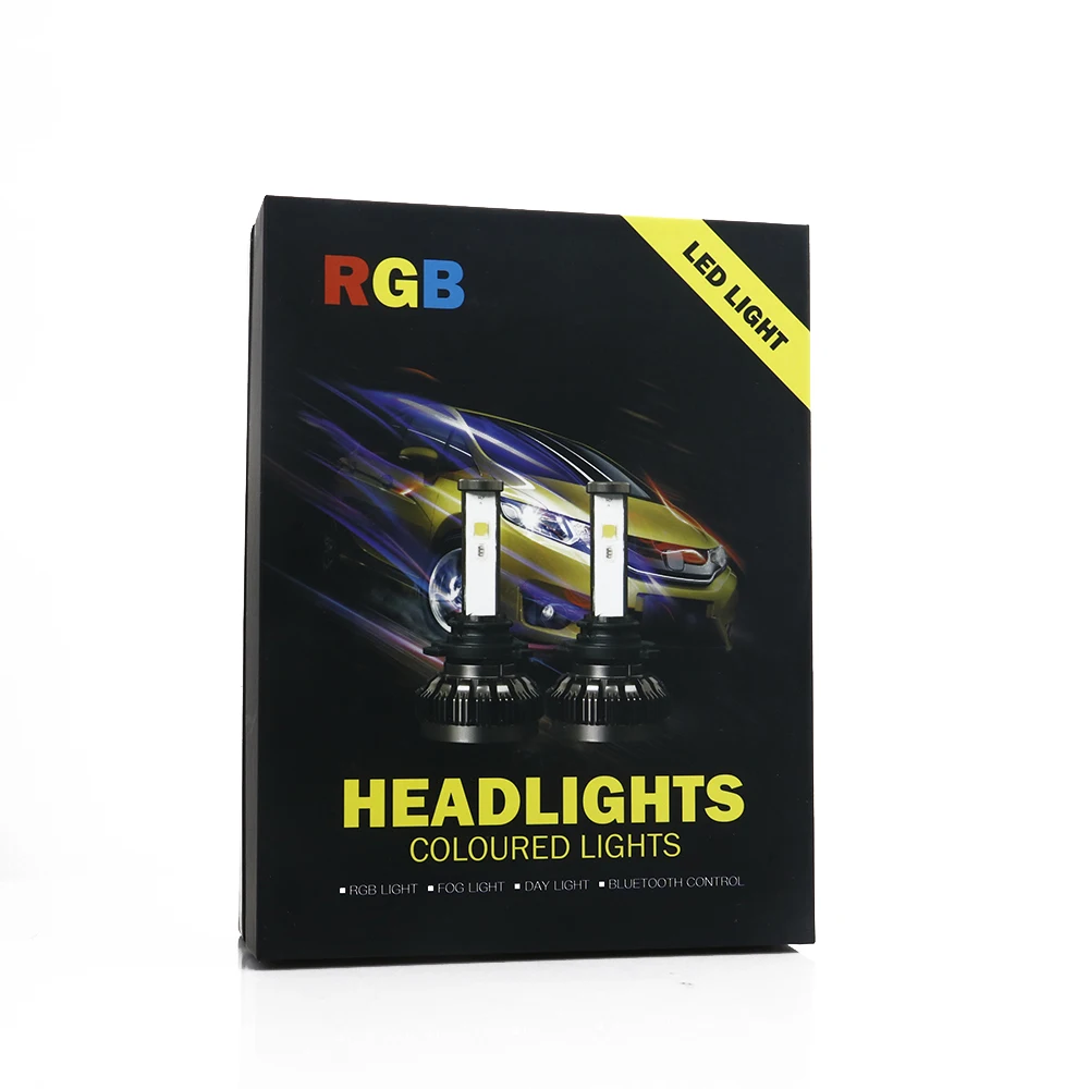 Elglux автомобильные RGB светодиодные фары H1 H3 H4 H7 H8/H11 9005 9006 880 9012 5202 лампы приложение