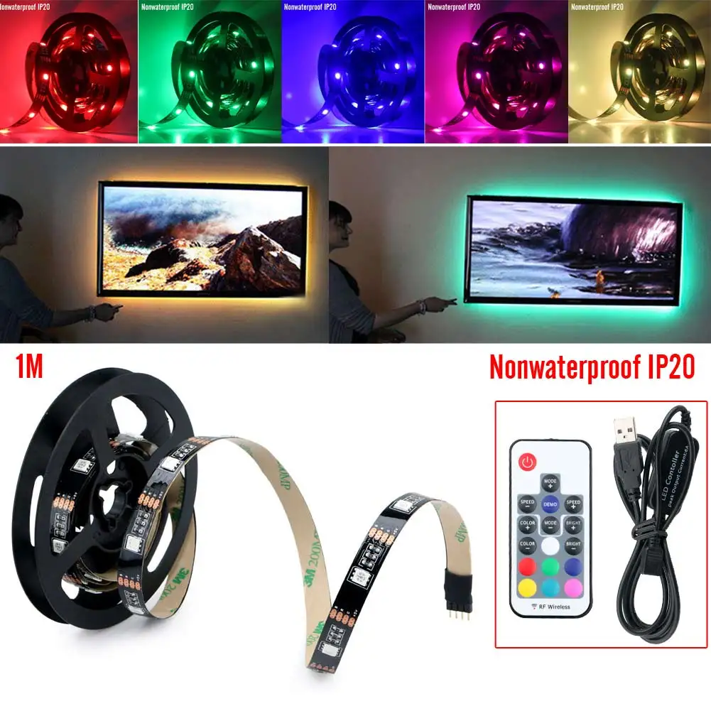 DC5V USB Светодиодная лента 5050 RGB гибкий свет 1 м 2 ТВ фоновое освещение с 17key