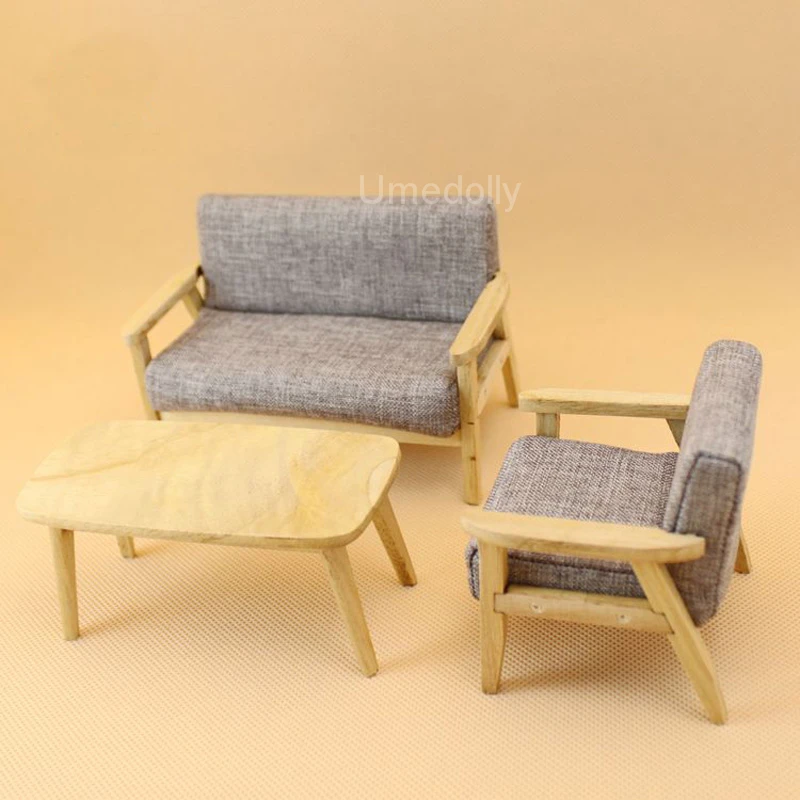 

1 PCS Mini Wooden Dollhouse Miniature European Style Sofa/Chair/Table for OB11, 1/12 BJD Doll Furniture Models Accessories