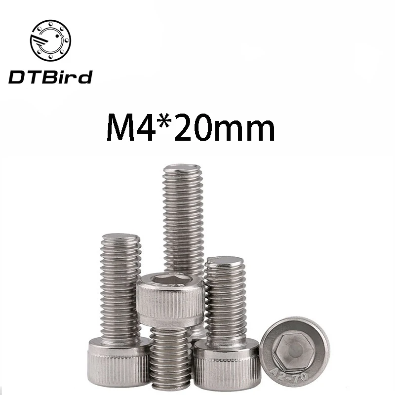 

Free Shipping 100pcs/Lot Metric Thread DIN912 M4x20 mm M4*20 mm 304 Stainless Steel Hex Socket Head Cap Screw Bolts DT2