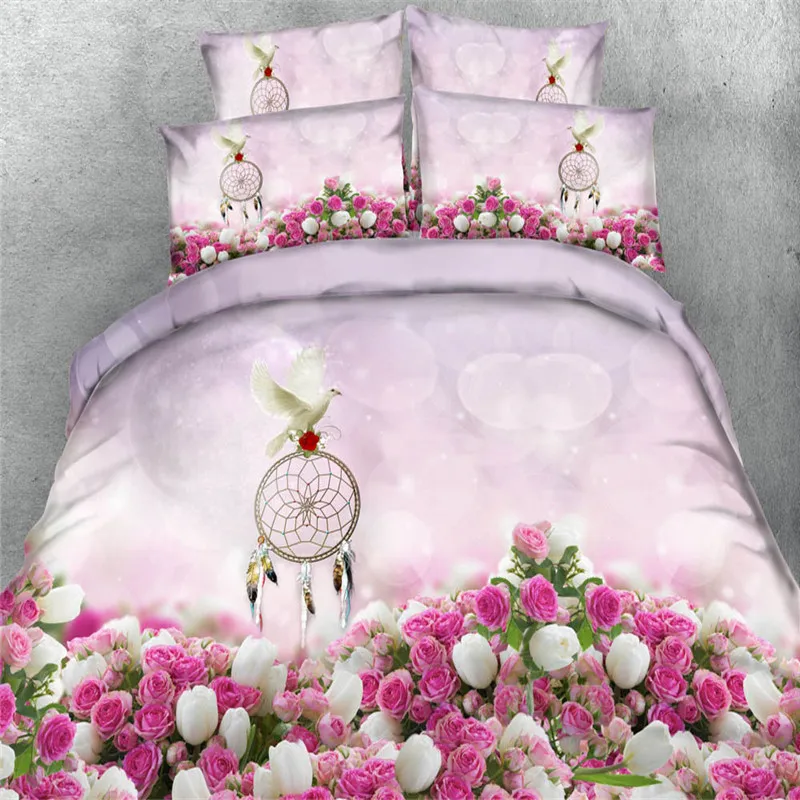 

wedding pink white rose dove 3d bedding sets twin queen king sizes bedclothes girsl comforter cover kids bed cover 3/4pc 500tc