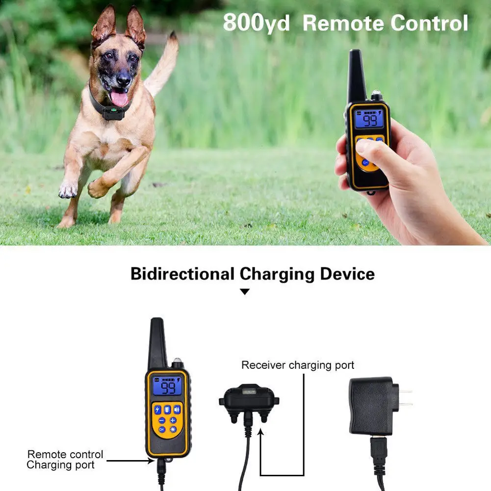 

Pet Dog Shock Training Collar Electronic Remote Control Waterproof 875 Yards LCD Light 800M