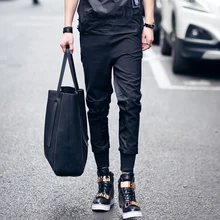 Мужские обтягивающие повседневные штаны, черные, в стиле пэчворк, маленькие, универсальные, персональные, шаровары, Мужские штаны, [28-33]