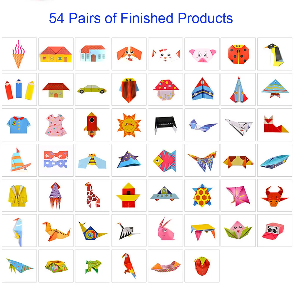Ideal  108pcs Colour Paper 54 Kinds of Animal Origami Pattern 3D Puzzles DIY Paper Craft Toys for Children