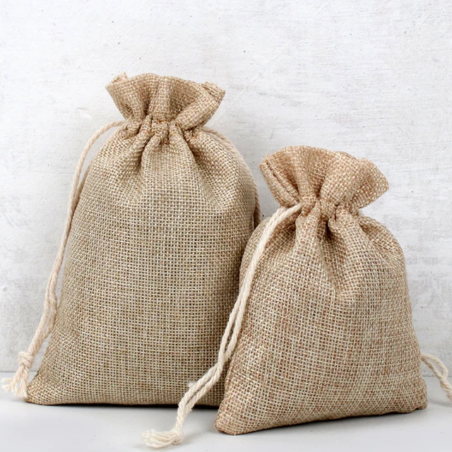 Bolsa De Regalo De Yute O Lino Natural - Con Cordón, Estilo Rústico/vintage, Para Bodas, Detalles O Eventos