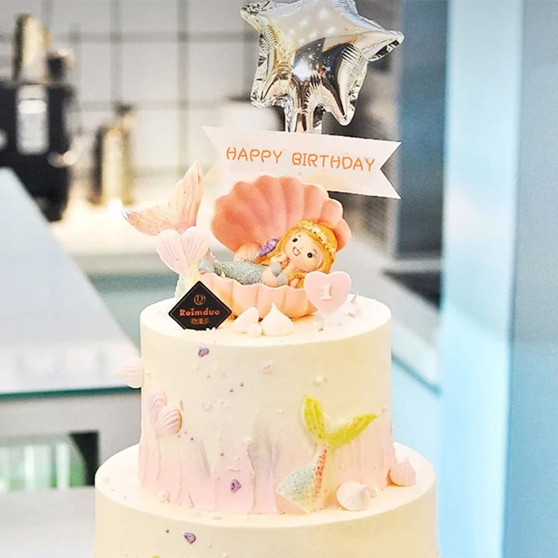 

Mermaid Tail Cake Tooper Pink Lovely Shell Mermaid Pearl Cake Decorations Birthday Party Decorations for Baking Cute Gifts