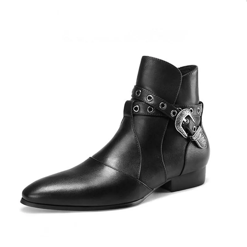

Autumn winter new men's Martin boots Stylish big size cow leather buckle comfortable stylish pointed Chelsea ankle boots boty