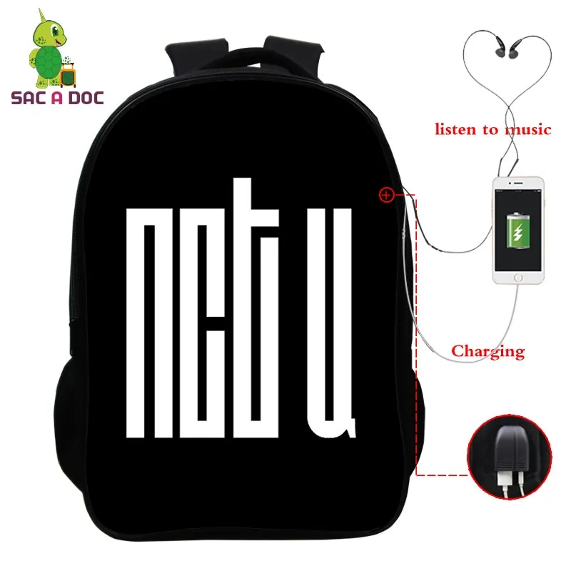

NCT U Hip Hop Multifunction Backpack USB Charging Laptop Backpack for Women Men Casual Travel Bag Teenagers Students School Bags