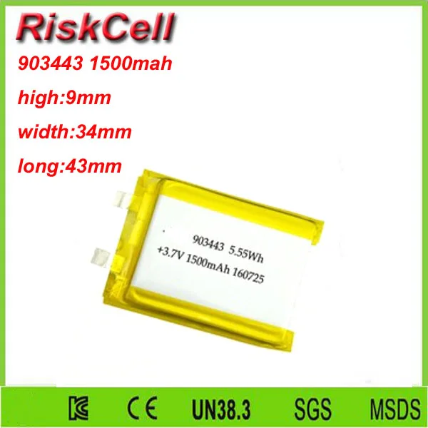 Free shipping 3.7V 1500mah 903443 Lithium Polymer Li Po Rechargeable