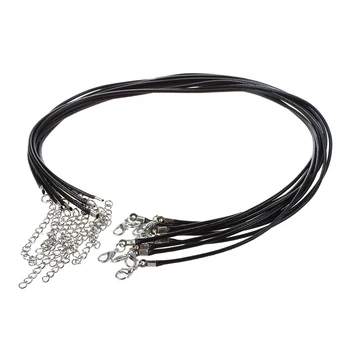 

10 X Black Leather Necklace Pendant Cord String + Clasp