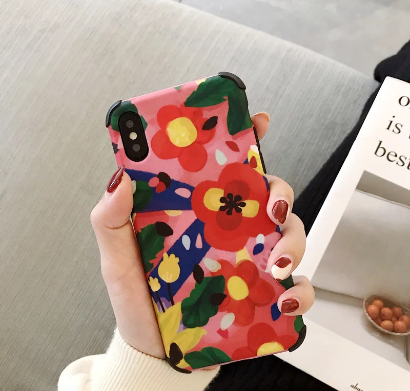 

For Watercolor painting flowers apple X mobile phone shell iphone xs max / xr / 8plus all inclusive anti-fall 7p / 6s shell