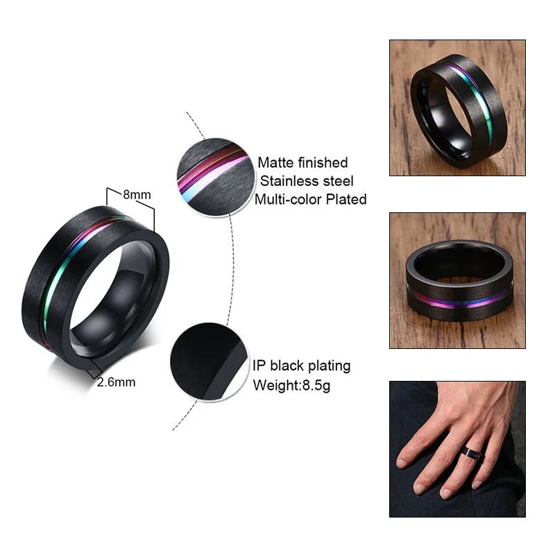 Black Stainless Steel Wedding Ring for Men #3