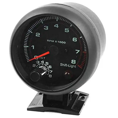 Universal 3.75 inch 12V White LED Backlit Tachometer Gauge with Red Shift Light for Auto Gasoline Car, 0-8000 RPM