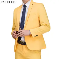 (Куртки + брюки) мужские желтый смокинг костюм Однобортный с лацканами цельные костюмы Свадебные и офисные певица вечерние этап DJ костюм Homme