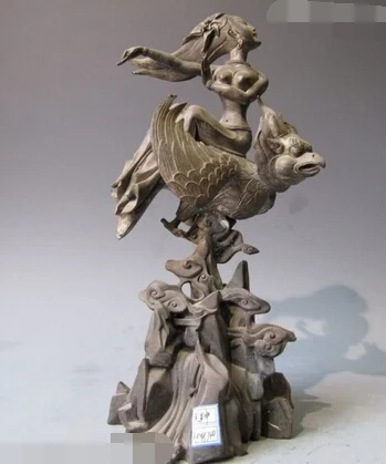 

xd 003265 Tibet Old bronze Copper Fairies ride on beast Garuda bird Aeolus Feng God Statue