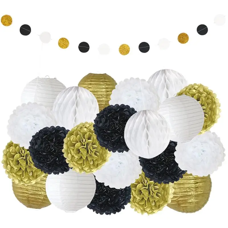 FunPa 22PCS Party Tissue Pom Poms Decorations Paper Balls With Lanterns Honeycomb Hanging Garland Decor | Дом и сад