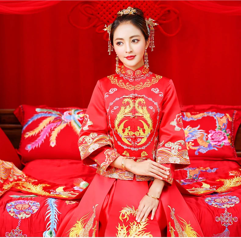 Свадебное платье невесты Традиционный китайский стиль костюм Феникс cheongsam