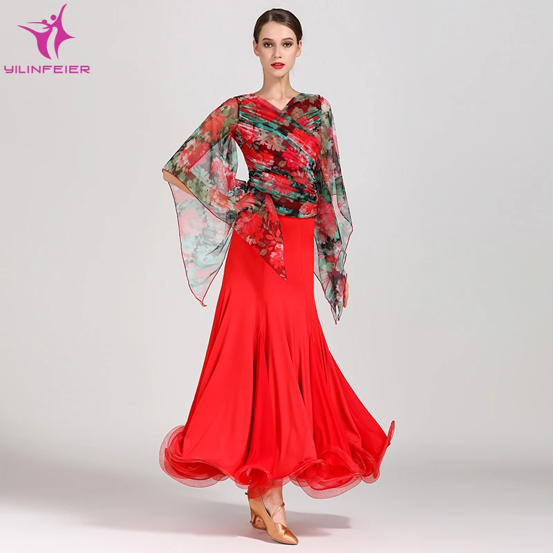

YILINFEIER GB027 and S9018 Modern Dance Costume Top and Skirt Suits Dance Dress Ballroom Costume Women Lady Evening Party Dress