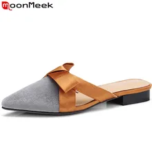 MoonMeek/ г.; модные летние женские замшевые туфли на плоской подошве из флока; простые удобные женские туфли без задника для отдыха