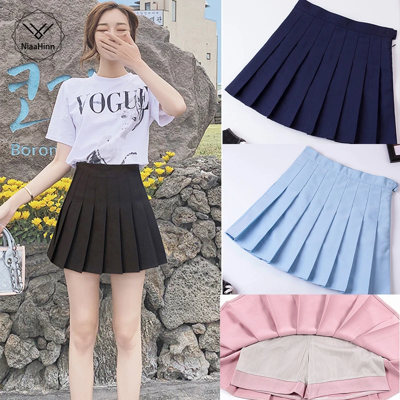 

Sexy Womens Pleated Mini Skirt Schoolgirl Short Dress Cosplay Club Costume Solid Color Mini Skirts Faldas Mujer Moda plus size