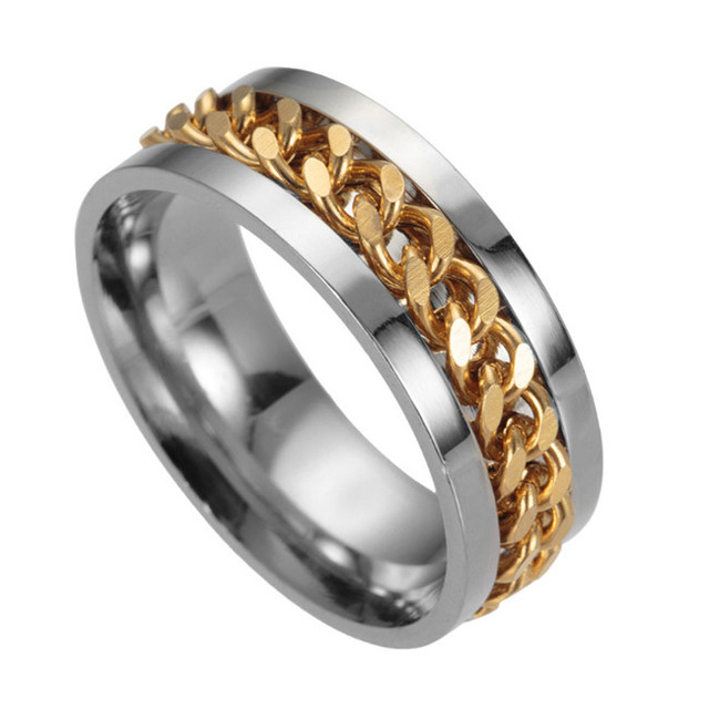 Titanium Stainless Steel Chain Spinner Ring For Men Blue Gold Black Punk Rock Rings Punk Style Accessories Jewelry Gift