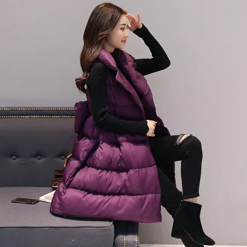 Long Down Cotton Vest Coat Women Veste Femme Sleeveless Winter Jacket Women Waistcoat A-Line Elegant Warm Parka Vest Women C4744
