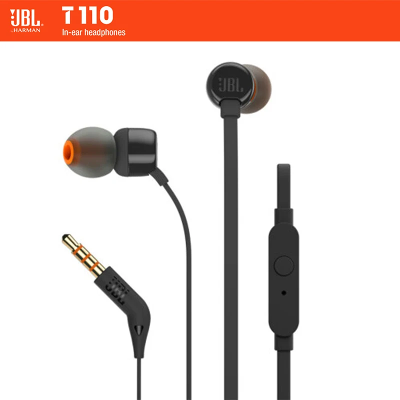 JBL T110 наушники плотно прилегающие к уху, динамический спортивные музыкой чистый Hi-Fi глубокий бас стерео звук гарнитура 1-кнопочный пульт дистанционного управления с микрофоном