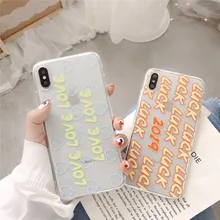 Transparent lucky English letters phone case For iphone XS MAX XR 6 6s 7 8plus case For iphoneX soft shell tpu capa back cover