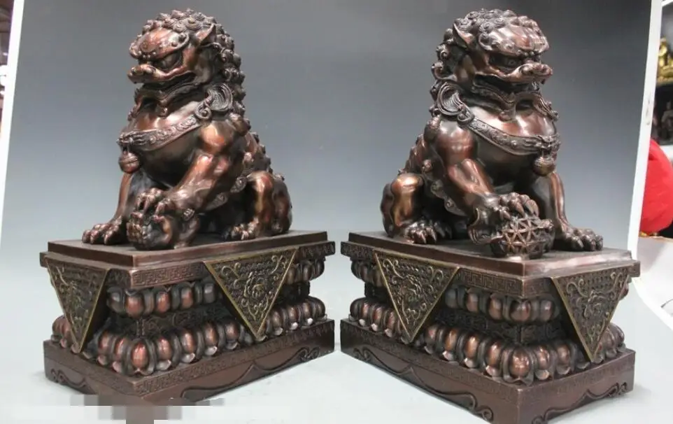 Китайский фэн-шуй Bei Jing Fu Foo Dog Lion красная Бронзовая Статуя Пара | Дом и сад