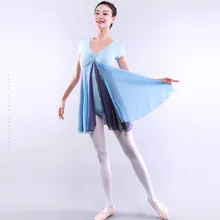 Женская юбка из лайкры и шифона для балета, для девочек, с коротким рукавом, свободная, гимнастическая, трико балерины, костюм, два слоя, синий