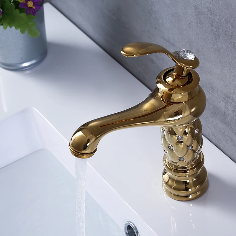 Günstig Gisha Bad Becken Armaturen Klassische Messing Diamant Wasserhahn Einzigen Handgriff Heißen Und Kalten Wasserhahn Gold Kristall Mixer Waschbecken Armaturen