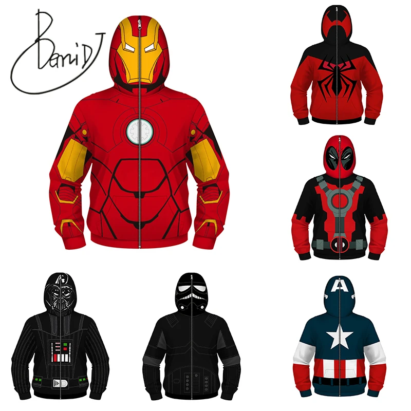 

2019 new iron Man Jackets For Boys Clothes Fashion Children cosplay Coat For Boy Girl Outerwear Spiderman Kids Hoodies Outerwear