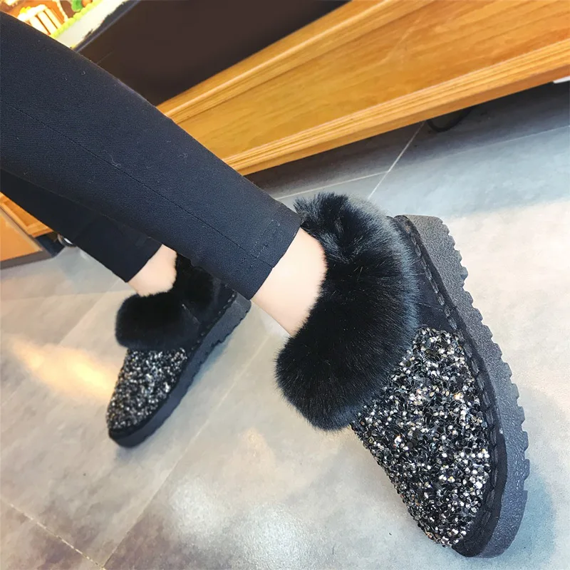 Женские зимние ботинки; теплая меховая плюшевая ткань с украшениями в ...