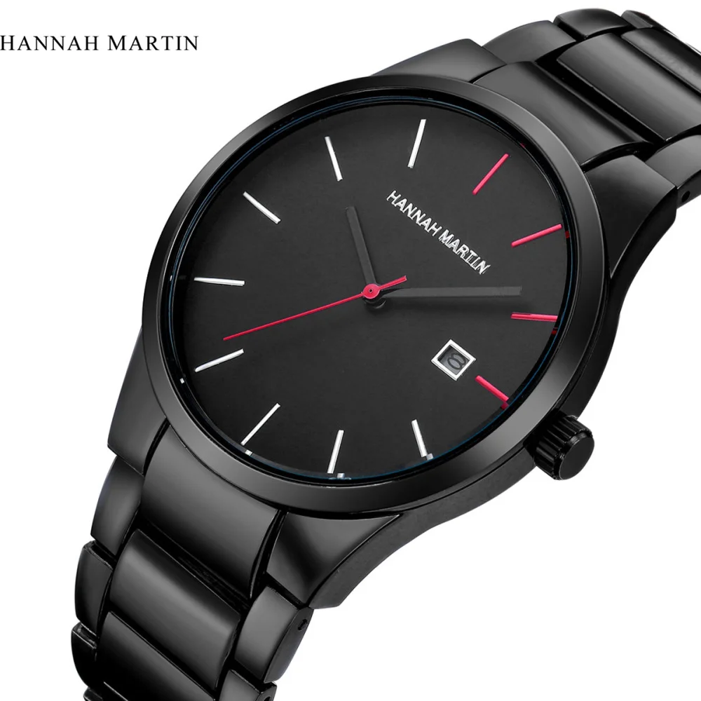 

2017 Top Luxury Brand Hannah Martin Men Stainless Steel Business Watches Men Quartz Date Clock Men Wrist Watch relogio masculino