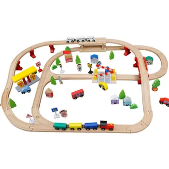 

100pcs Wooden environmentally friendly eucalyptus wood blocks Simulated train track Children's assembled educational action toys