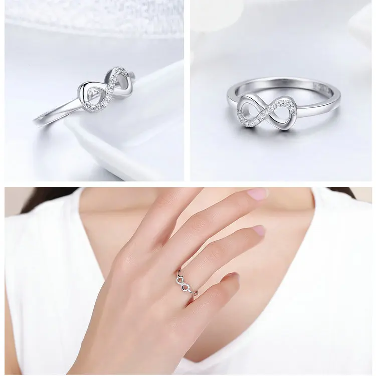 WOSTU Серебро 925 пробы Бесконечность навсегда люовное кольцо на палец для Для женщин девочек S925 серебро ювелирный свадебный подарок CQR332