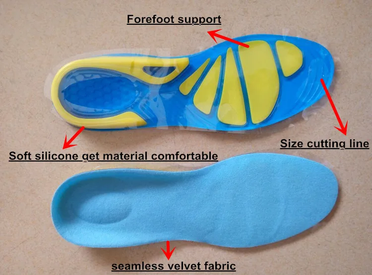 Силиконовые стельки Баскетбол Бег горный туризм амортизация Мужская и женская обувь мягкие вставки спортивная обувь