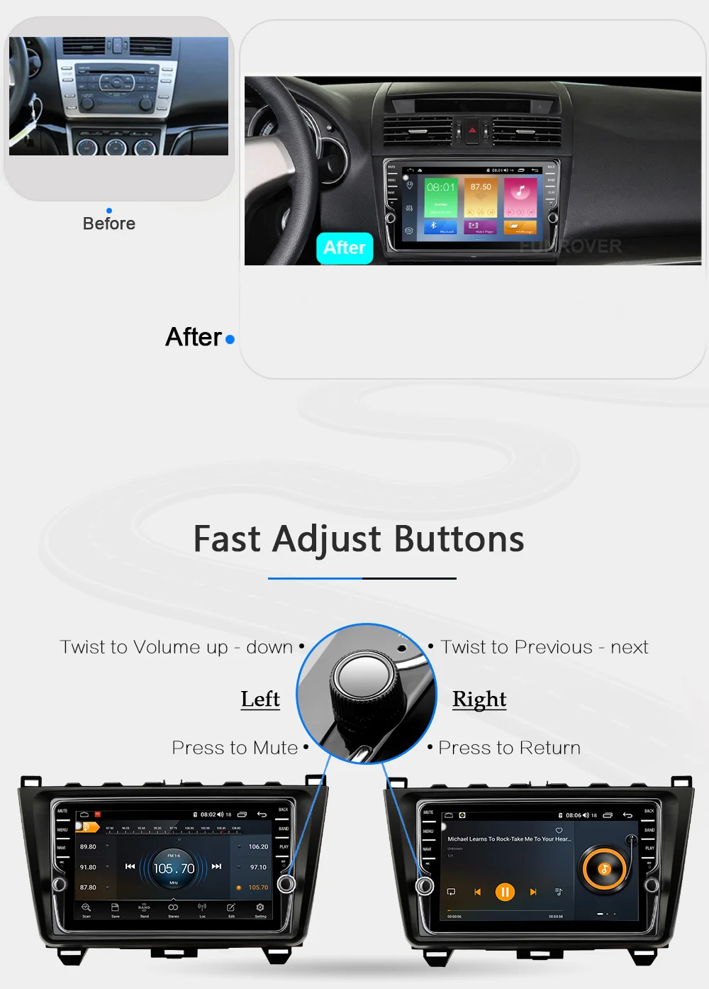 Discount Funrover 8 core android 9.0 2 din car dvd player For Mazda 6 2008 2009 - 2014 2015 radio gps navigation 64G DSP SIM card slot BT 10