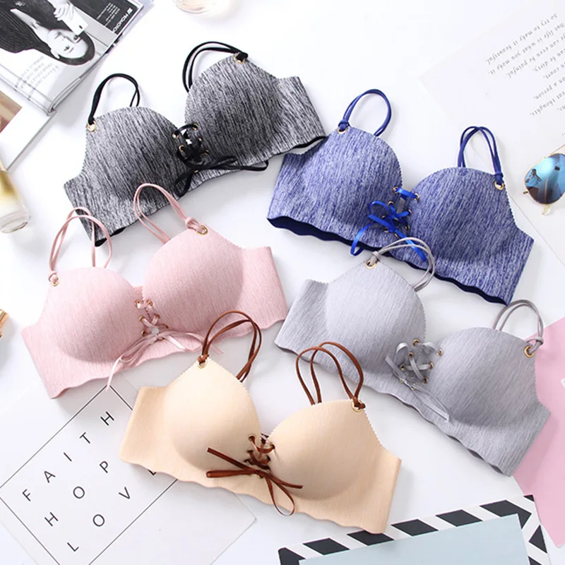 

Roseheart Women Fashion Black Skin Wireless Padded Bras Push Up Bralette Summer Cross Straps One-Piece Bras Cup A B Underwear